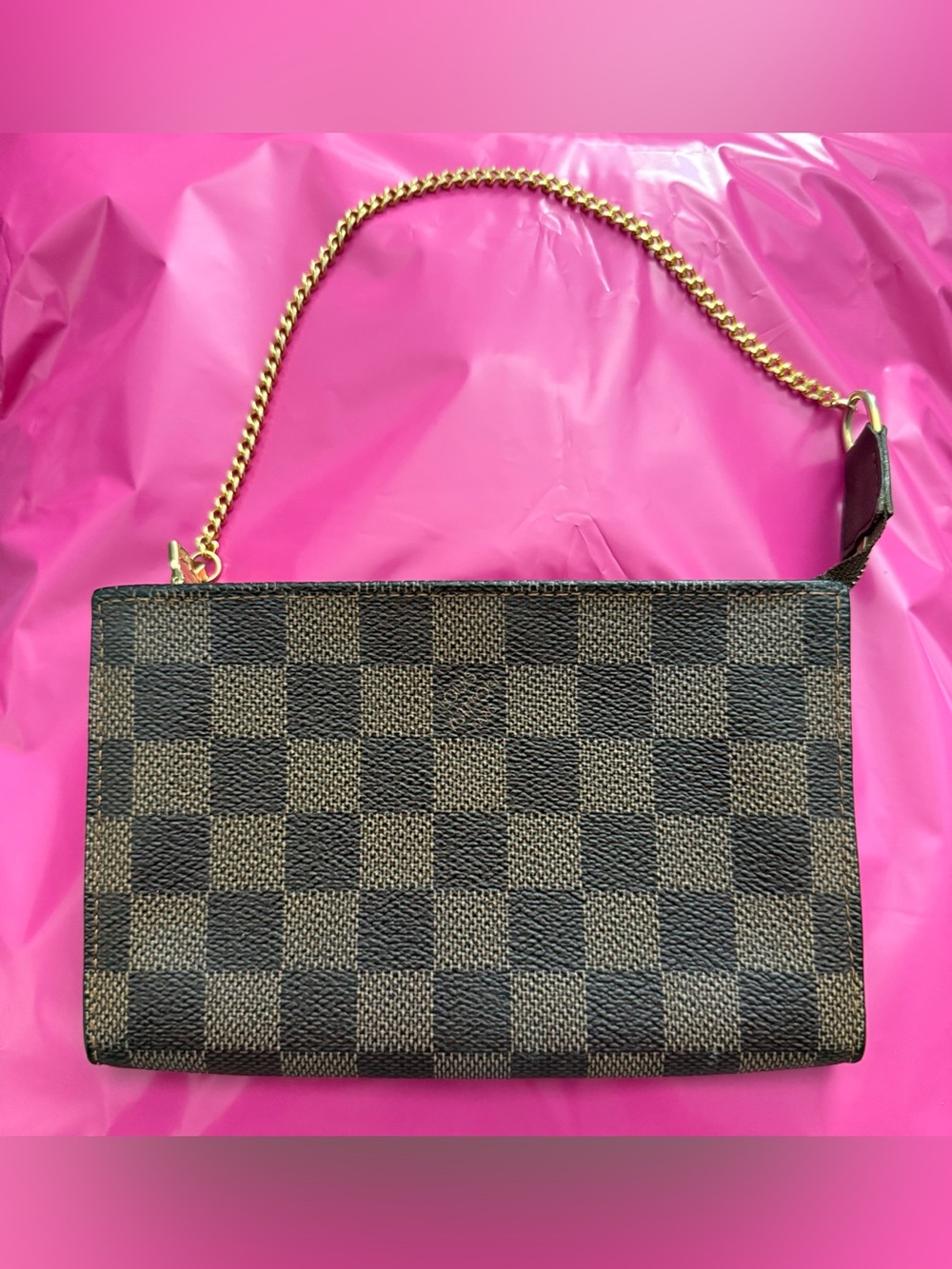 Louis Vuitton Damier Ebene Pochette Accessoires Authenticated Vintage Gold Chain